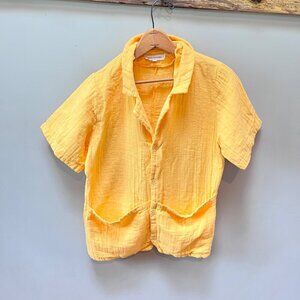 Carlota Barnabe 100% Cotton Yellow Short‎ Sleeve Button-Up Shirt- Girls sz. 12y
